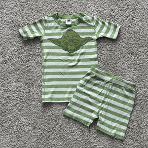 Hanna Andersson Star Wars Yoda Green Stripes Pajama Shorts Set